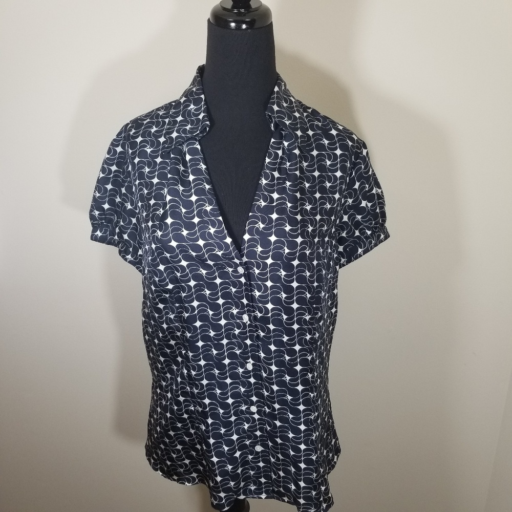 Ann Taylor Short Sleeve Navy Silk Blouse - 10